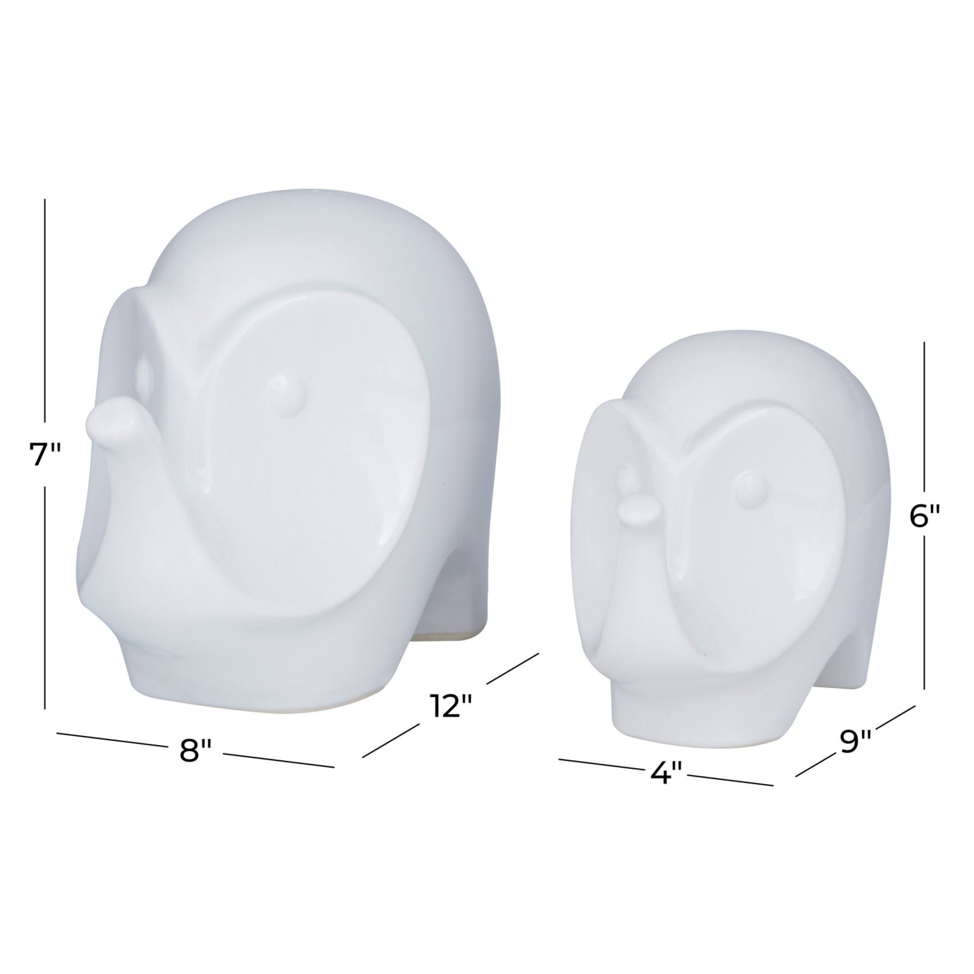 Set of 2 White Stoneware Contemporary Sculpture, 7", 6"